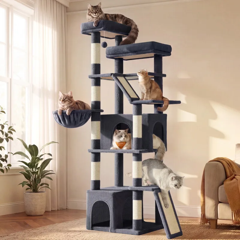 Kratzbaum groß, 184,5cm hoch, für Große Katzen,Mehrkatzenhaushalt von Feandrea in Dunkelgrau, Regular – Produktfoto