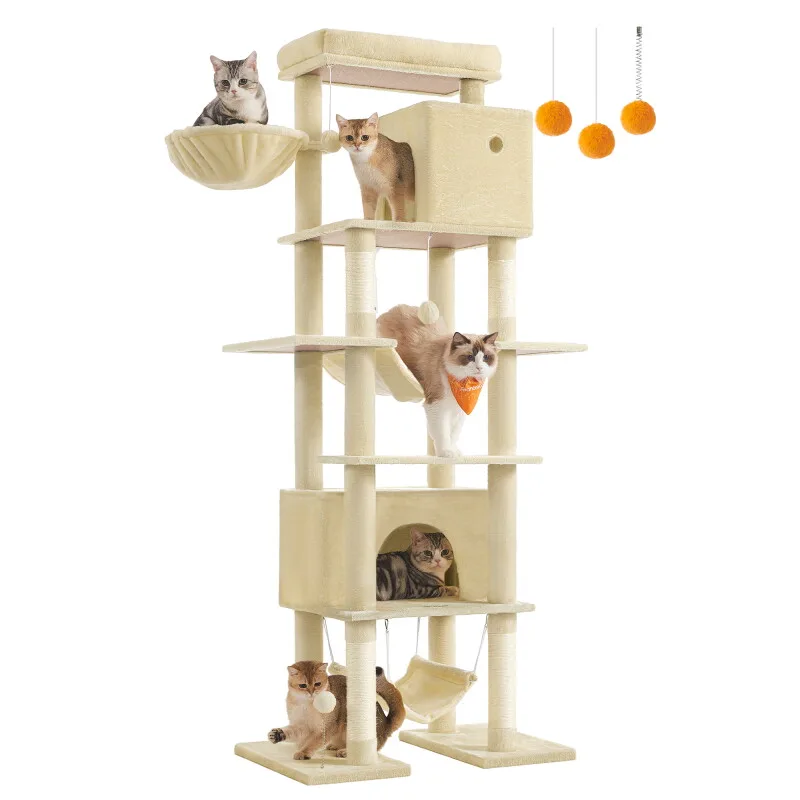 Kratzbaum groß 201cm mehrstöckiger Katzenbaum beige fra Feandrea i Regular – produktbillede