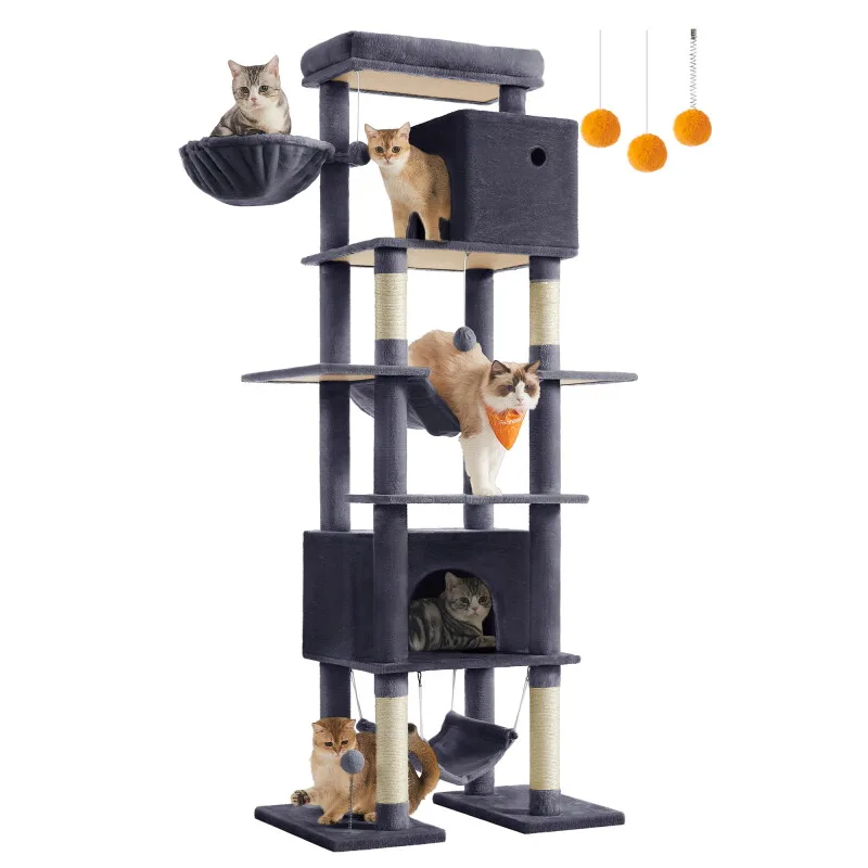 Kratzbaum groß 201cm mehrstöckiger Katzenbaum dunkelgrau de Feandrea en Regular – photo produit
