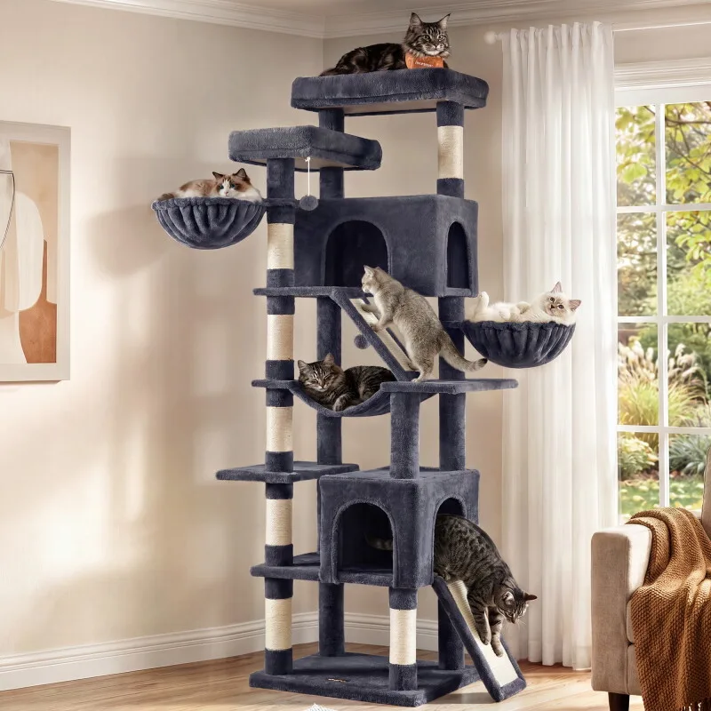 Kratzbaum groß,206cm hoch, für Große Katzen,Mehrkatzenhaushalt de Feandrea en Gris foncé, Regular – photo produit