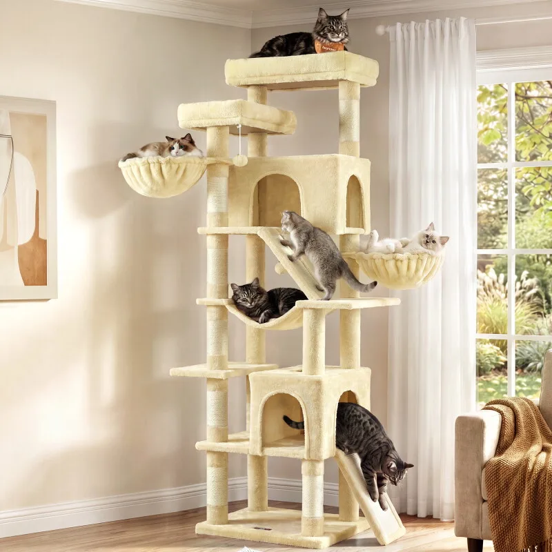 Kratzbaum groß,206cm hoch, für Große Katzen,Mehrkatzenhaushalt fra Feandrea i Beige, Regular – produktbillede