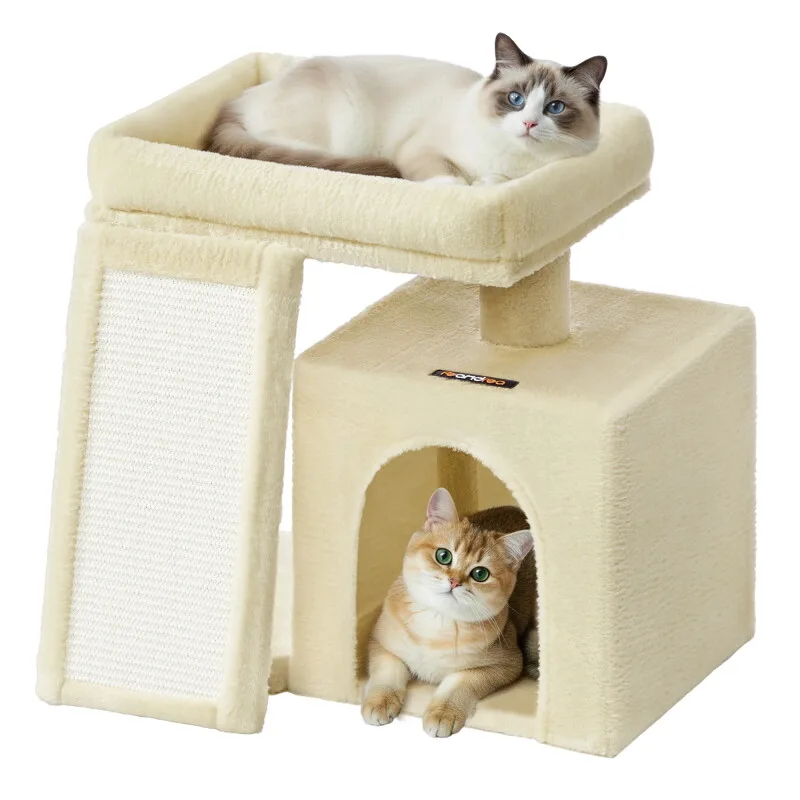 Kratzbaum, Katzenbaum mit Kratzrampe und Plattform, Katzenkratzbaum mit Höhle von Feandrea in Beige, Regular – Produktfoto