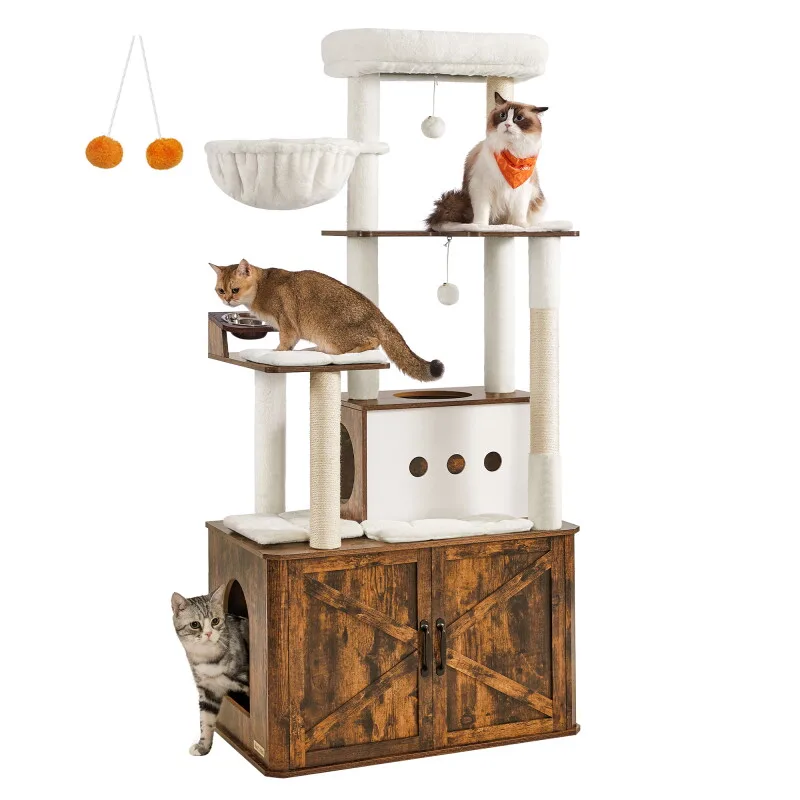 Kratzbaum Katzenklo-Schrank erhöhte Fressnäpfe braun de Feandrea en Regular – photo produit