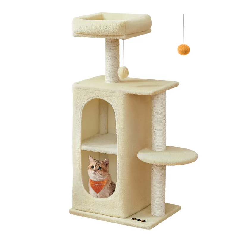 Kratzbaum mit 2 Höhlen, für Mehrkatzenhaushalte beige fra Feandrea i Regular – produktbillede