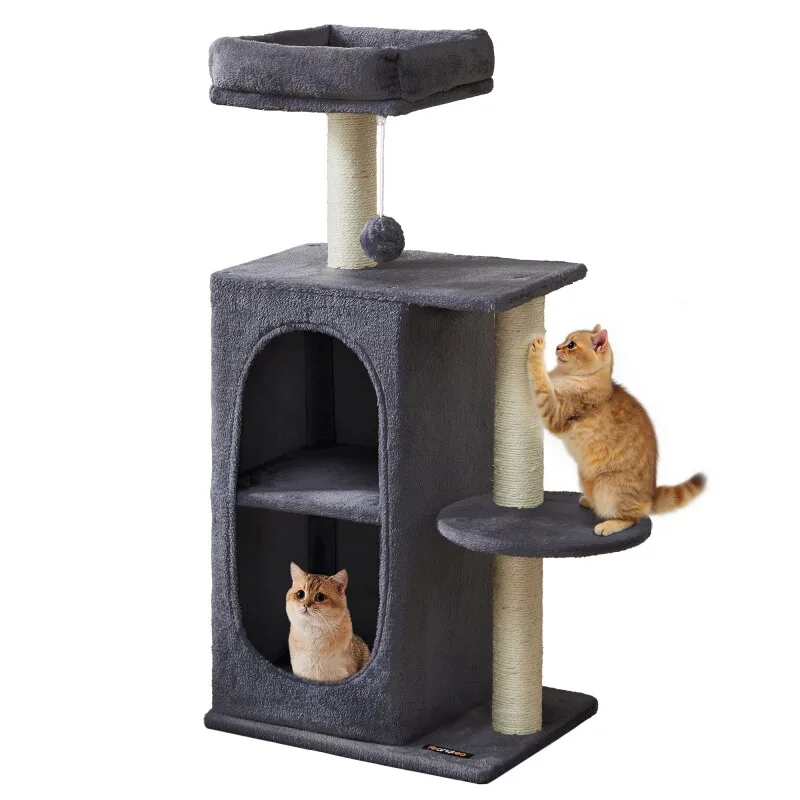 Kratzbaum mit 2 Höhlen, für Mehrkatzenhaushalte dunkelgrau by Feandrea in Regular – product photo