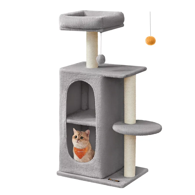 Kratzbaum mit 2 Höhlen, für Mehrkatzenhaushalte hellgrau by Feandrea in Regular – product photo