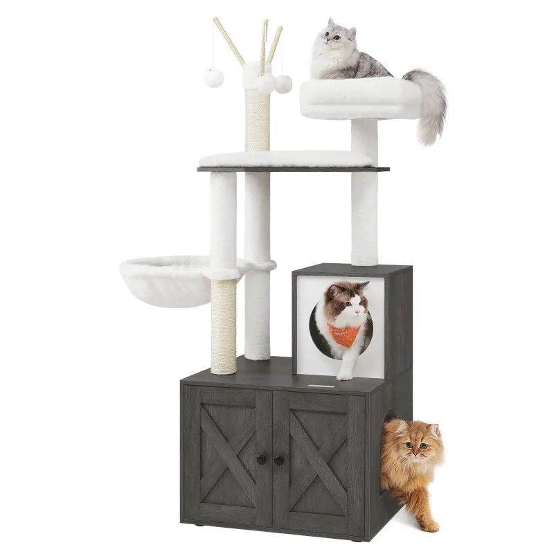 Kratzbaum mit Katzenklo-Schrank 2-in-1 dunkelgrau by Feandrea in Regular – product photo