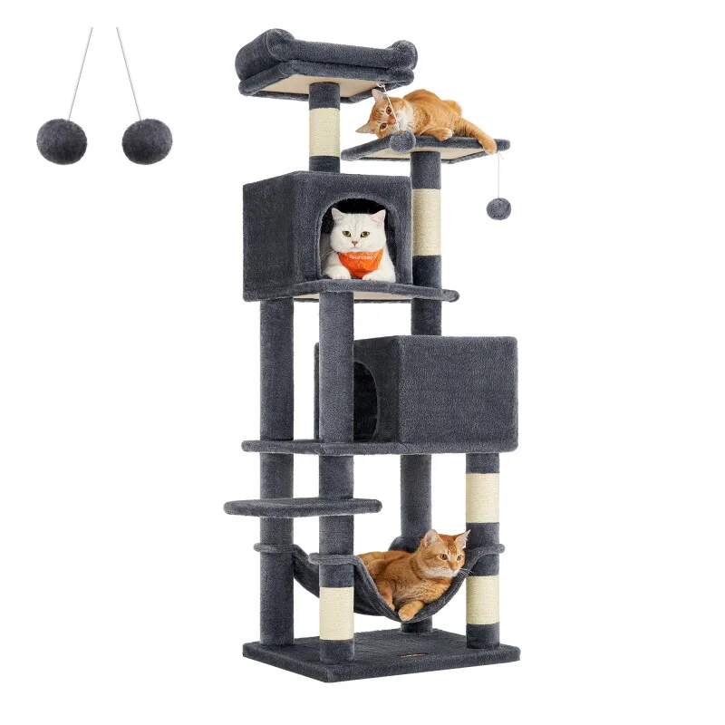 Kratzbaum mit weichem Plüsch und 2 Höhle 155 cm van Feandrea in Donkergrijs, Regular – productfoto