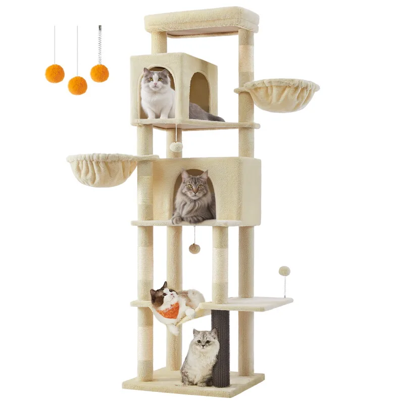 Kratzbaum XXL mehrstöckig mit Höhlen by Feandrea in Beige, Regular – product photo