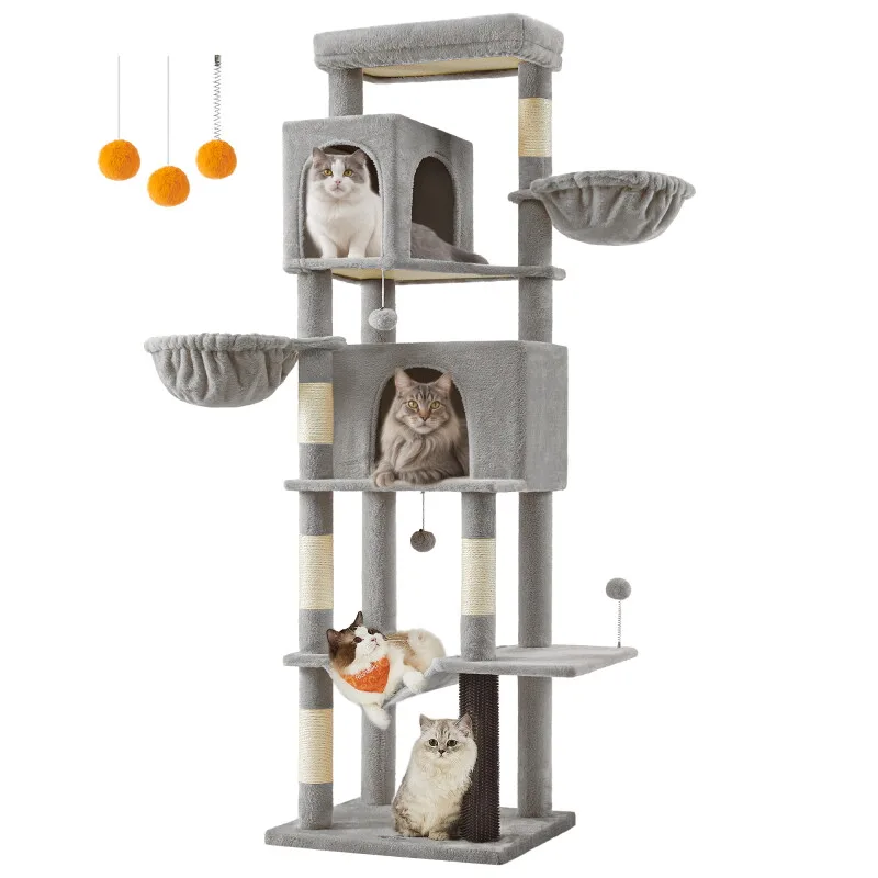 Kratzbaum XXL mehrstöckig mit Höhlen by Feandrea in Grey, Regular – product photo