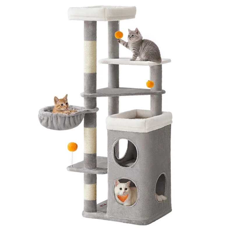 Kratzbaum zweistöckige Katzenhöhlen by Feandrea in Light grey, Regular – product photo