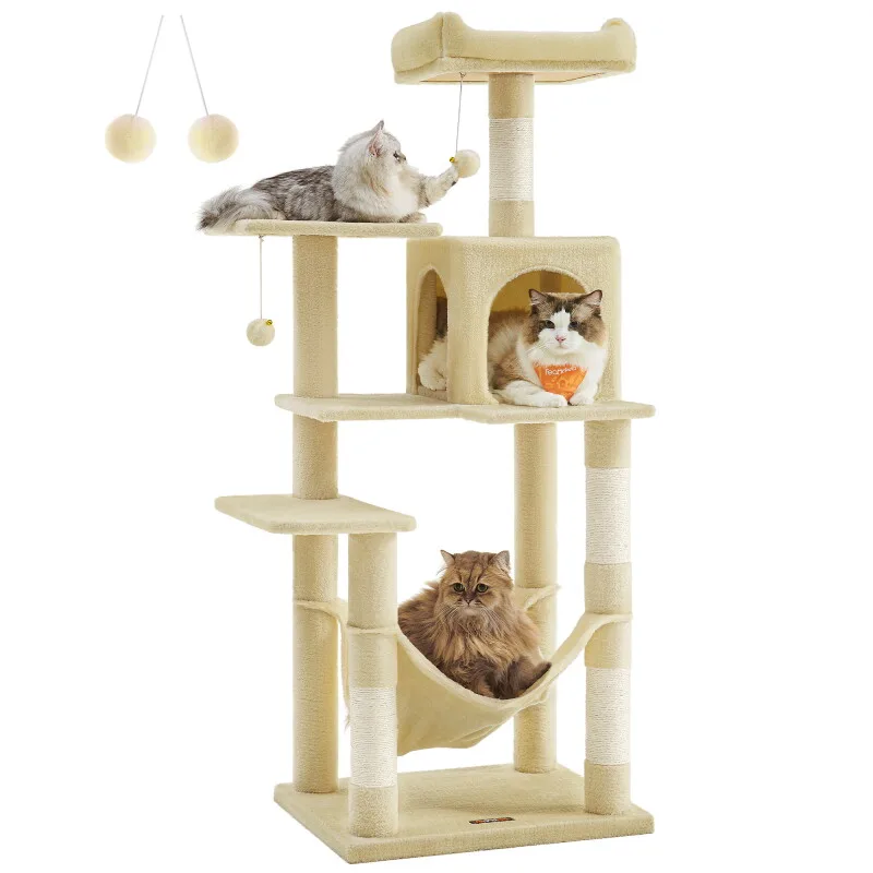 L Kratzbaum mit Hängematte und 1 Höhle 143 cm från Feandrea i Beige, Regular – produktbild
