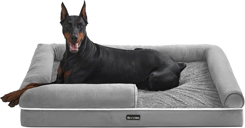 Orthopädisches Hundebett, Hundesofa mit Seitenwänden, abnehmbarer, waschbarer Bezug, 120 x 85 x 18 cm, rutschfester Unterseite, Hellgrau, PGW078G02 von Feandrea – Produktfoto
