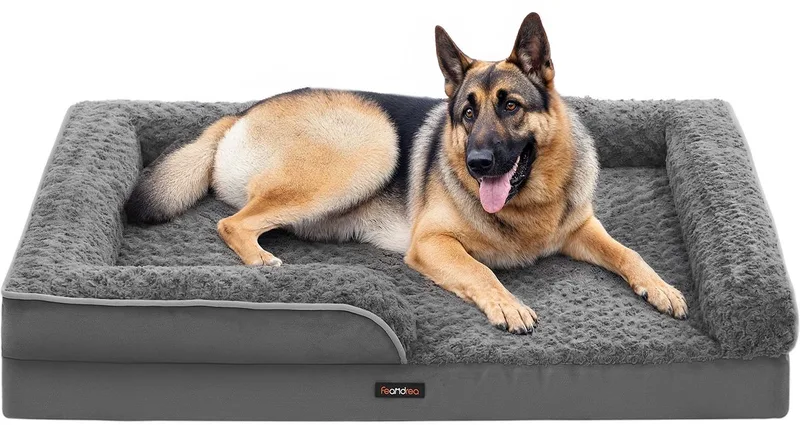orthopedisch hondenbed voor grote honden, waterdichte hondensofa met afneembare pluche hoes, 122 x 85 x 16 cm, PGW254G02 by Feandrea in Leigrijs – product photo