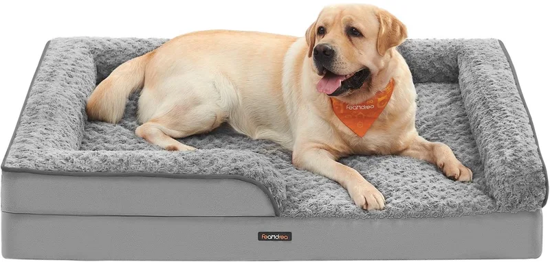 orthopedisch hondenbed voor grote honden, waterdichte hondensofa met afneembare pluche hoes, 106 x 81 x 18 cm, PGW253G01 by Feandrea in Duifgrijs – product photo
