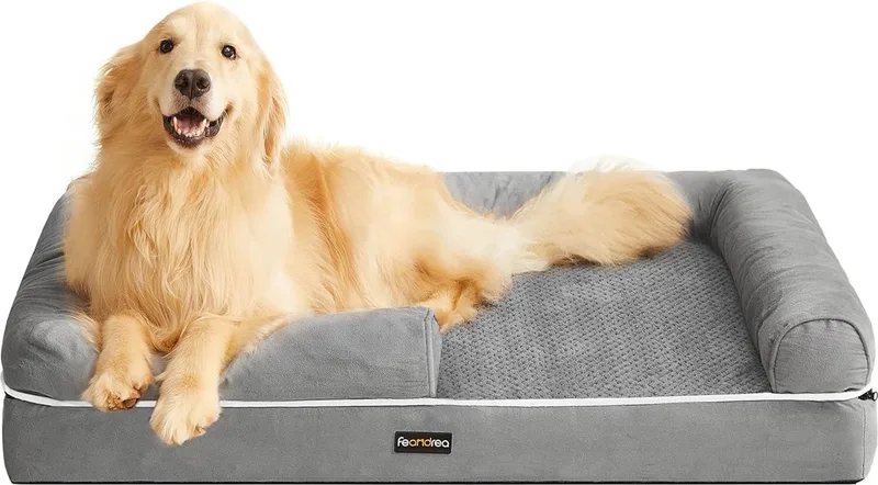 Orthopedisch Hondenmand 106x80x25cm - Zachte Vulling & Afneembare Hoes - Hondenbed met Afneembare en Wasbare Hoes - Opstaande Randen - Waterafstotend - Antislip de Feandrea en Gris – photo produit