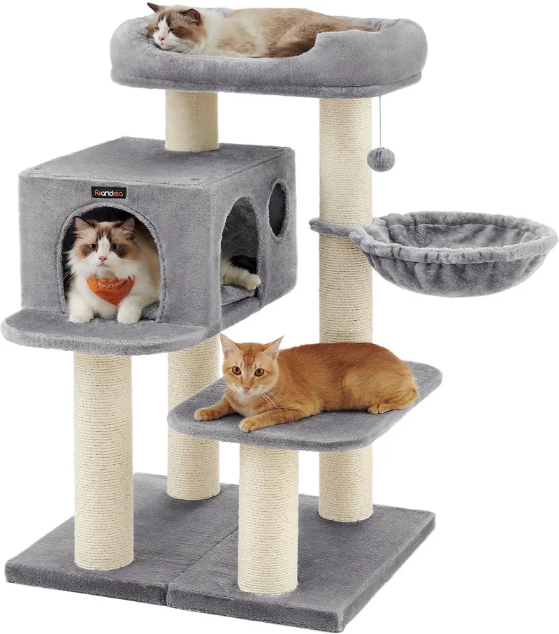 PCT01WFEANDREA - Krabpaal voor Katten - 6 Extra Dikke Krabpalen - Grote Platform en Huisje von Feandrea in Hellgrau – Produktfoto