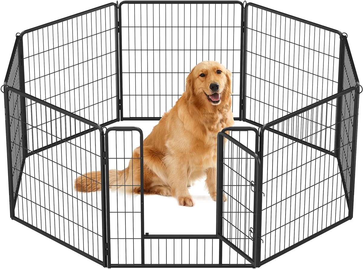 Puppyren - Vrijloopren voor Huisdieren - 8 Panelen DIY - Voor Binnen en Buiten - Draagbaar Ontwerp fra Feandrea i Sort – produktbillede