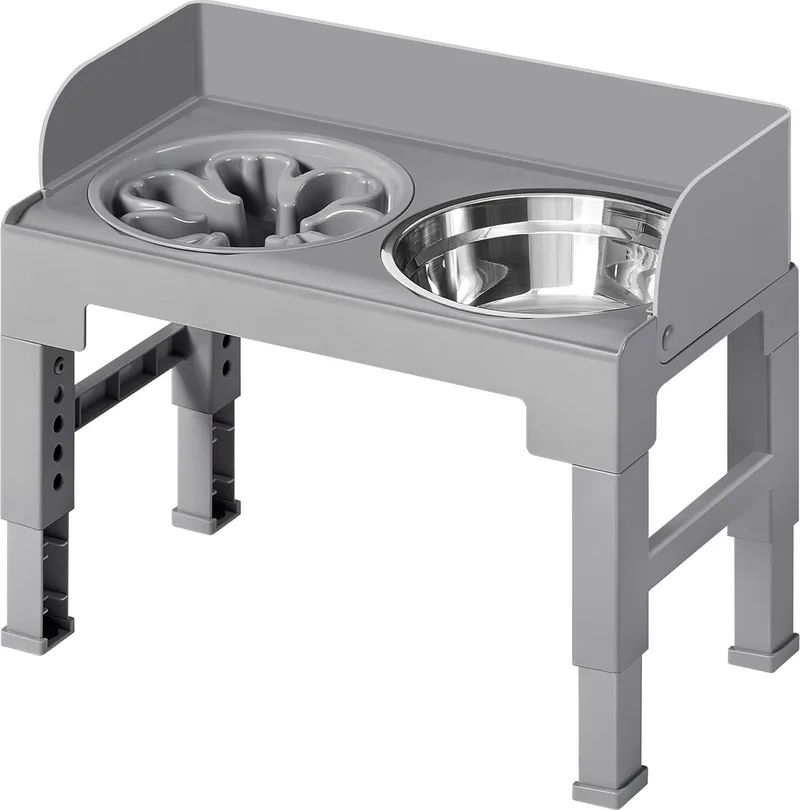 Verhoogde Voerbak Hond - Verhoogde Hondenvoerbak - 3 Voerbakken - In Hoogte Verstelbaar en Kantelbaar by Feandrea in Grey – product photo