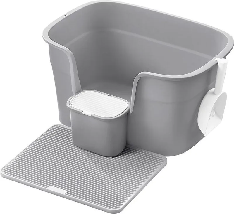 XL Kattenbak - Extra Grote Kattenbak - Hoogzijdige Kattenbakmat Opbergdoos Scoop voor Grote Katten by Feandrea in Grey – product photo