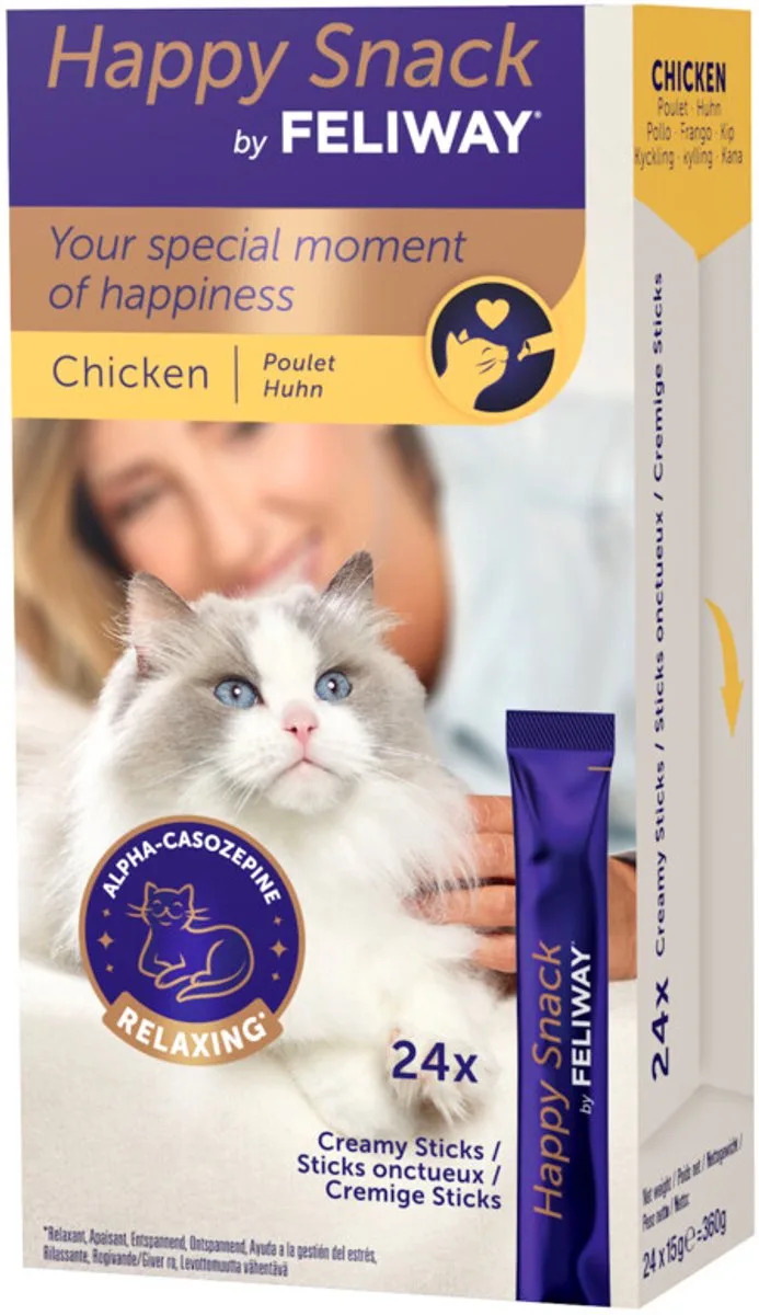 Kattensnack Happy Snack Kip - 4 x 24 x 15 gr - Voordeelverpakking von Feliway – Produktfoto