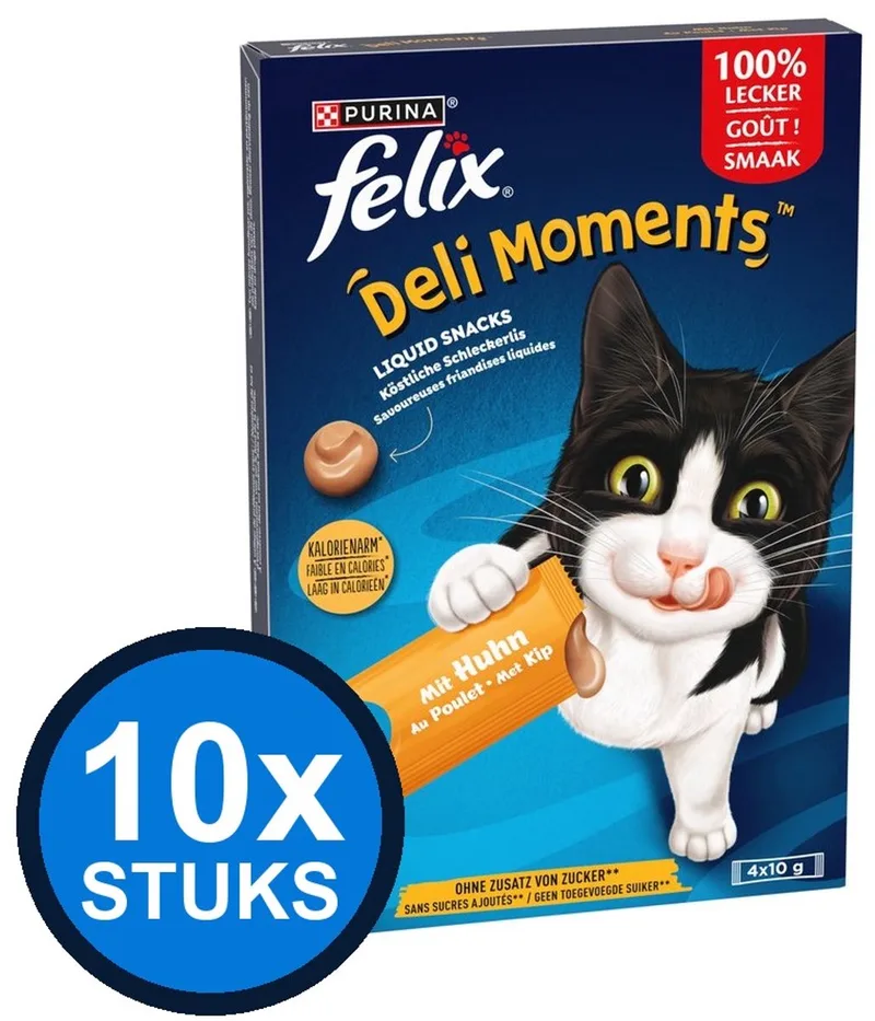 10x Felix - Deli Moments Liquid Snacks Kip - Kattenvoer Snacks - 4x10g fra Felix – produktbillede