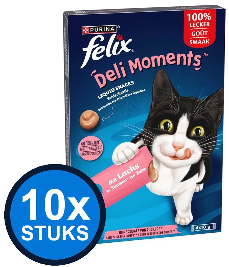 10x Felix - Deli Moments Liquid Snacks Zalm - Kattenvoer Snacks - 4x10g by Felix – product photo