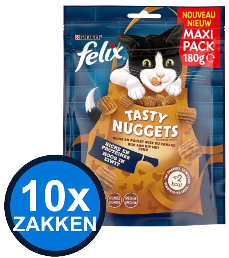 10x Felix - Tasty Nuggets Kip & Eend - Kattenvoer Snacks - 180 g by Felix – product photo