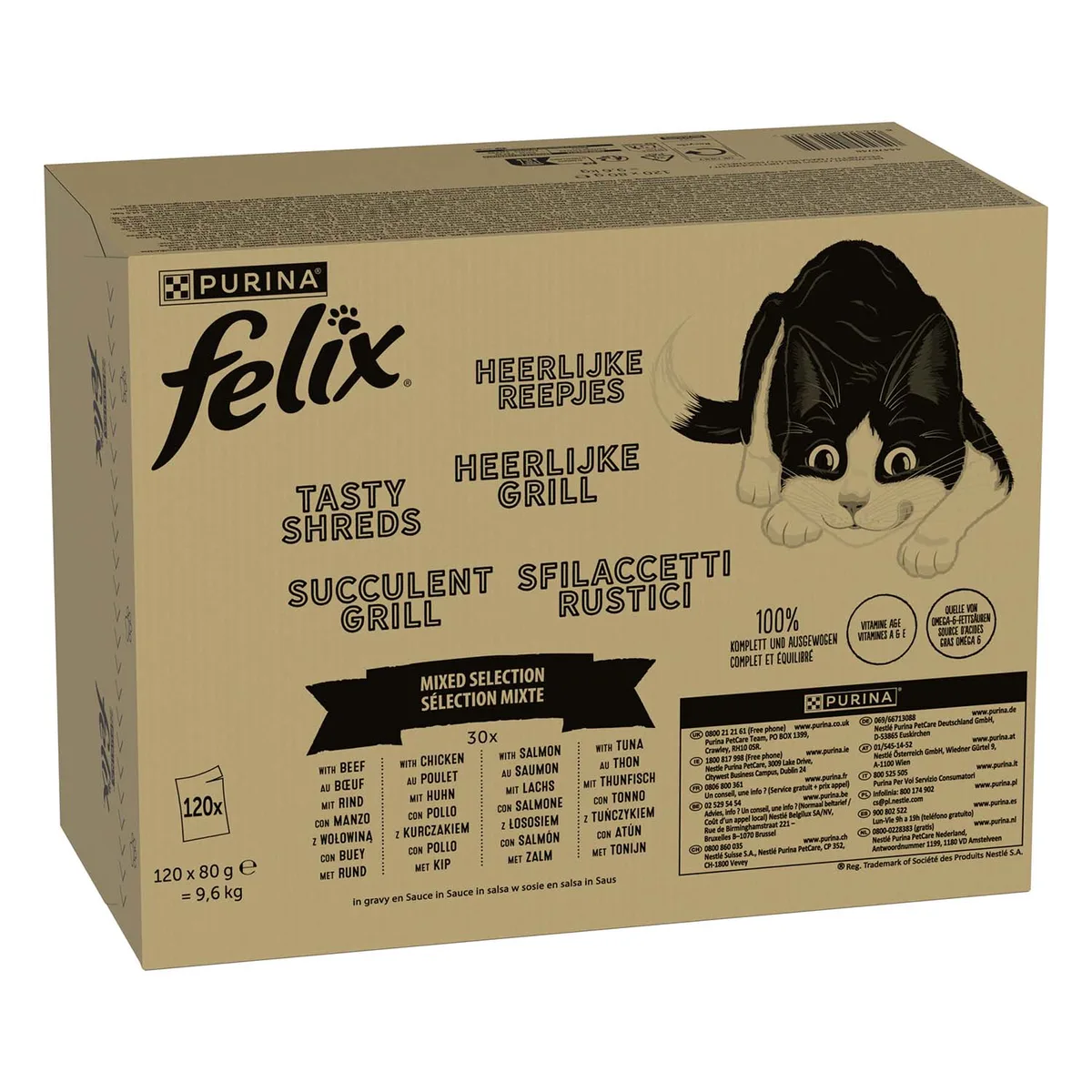 120x80g Tasty Shreds Gemengde Selectie in Saus Felix Kattenvoer Maaltijdzakjes van Felix – productfoto