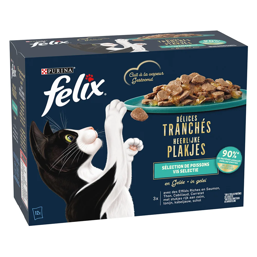 12x80g Ocean-selectie in Gelei Felix Heerlijke Plakjes Kattenvoer van Felix – productfoto