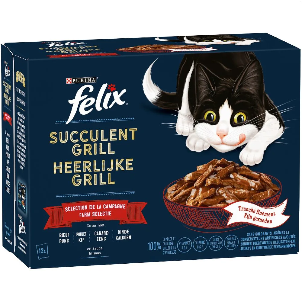 12x80g Smaakvariatie van het Land Felix Heerlijke Reepjes Kattenvoer de Felix – photo produit