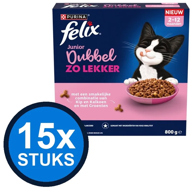 15x Felix - Dubbel Zo Lekker Junior Kip - Kattenvoer Droogvoer - 800 g von Felix – Produktfoto