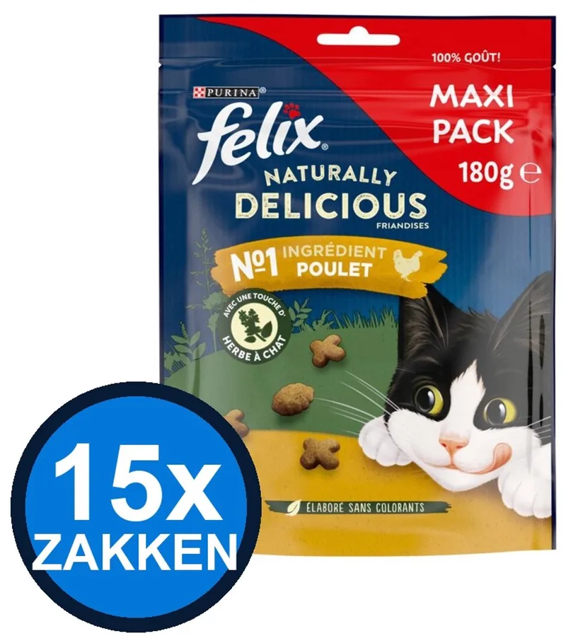 15x Felix - Naturally Delicious Snack Kip Maxipack - Kattenvoer Snacks - 180 g von Felix – Produktfoto