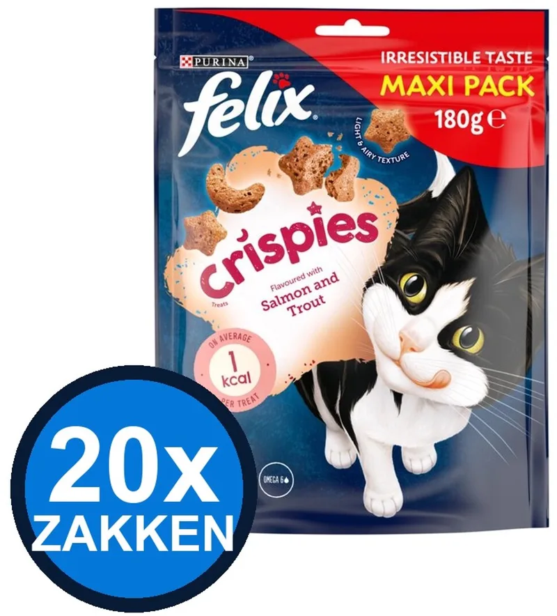 20x Felix - Crispies Zalm & Forel Maxipack - Kattenvoer Snacks - 180 g fra Felix – produktbillede