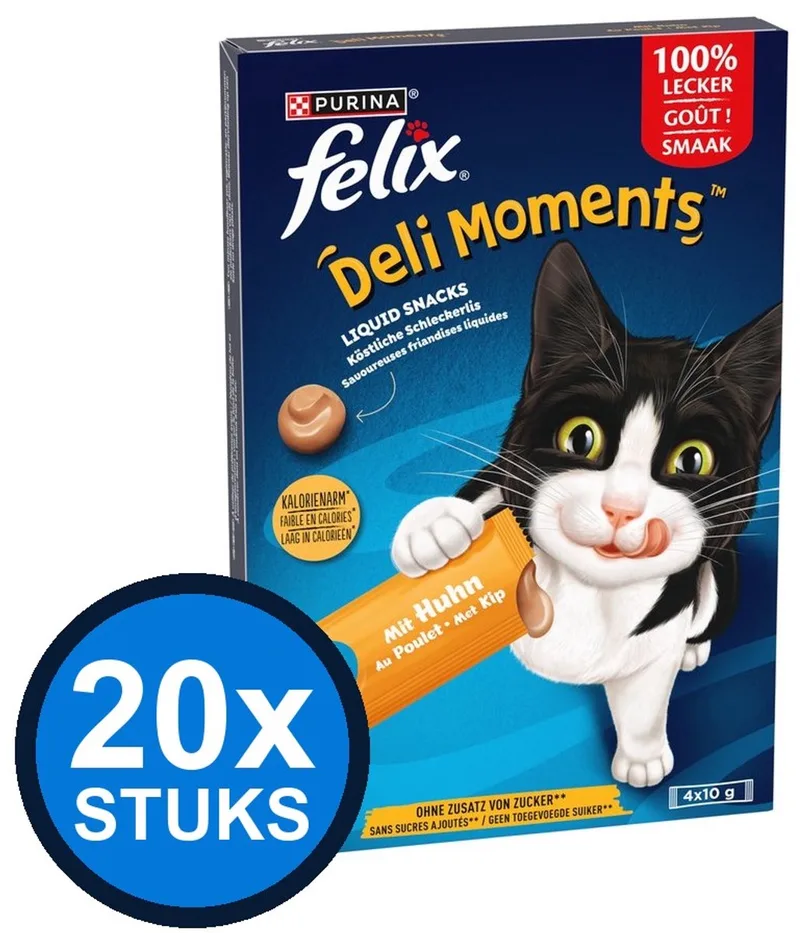 20x Felix - Deli Moments Liquid Snacks Kip - Kattenvoer Snacks - 4x10g von Felix – Produktfoto