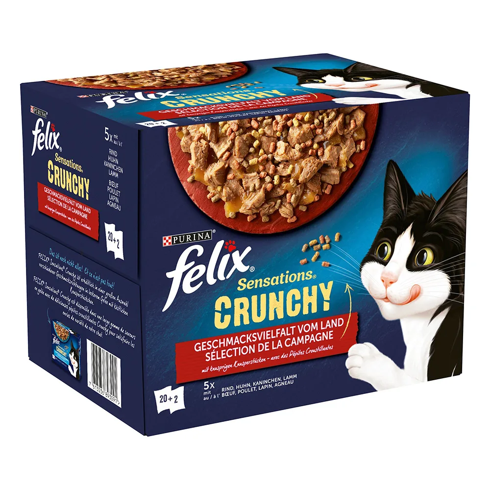 20x85g Felix Sensations met Vlees + 2x40g Crunchy Crumbles Kattenvoer by Felix – product photo