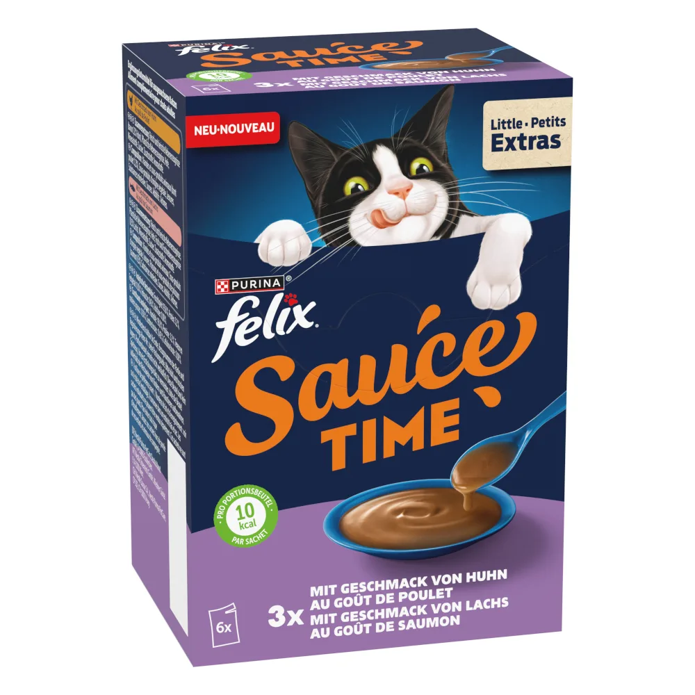 24x40g met de smaak van kip & zalm Felix Sauce Time nat kattenvoer van Felix – productfoto