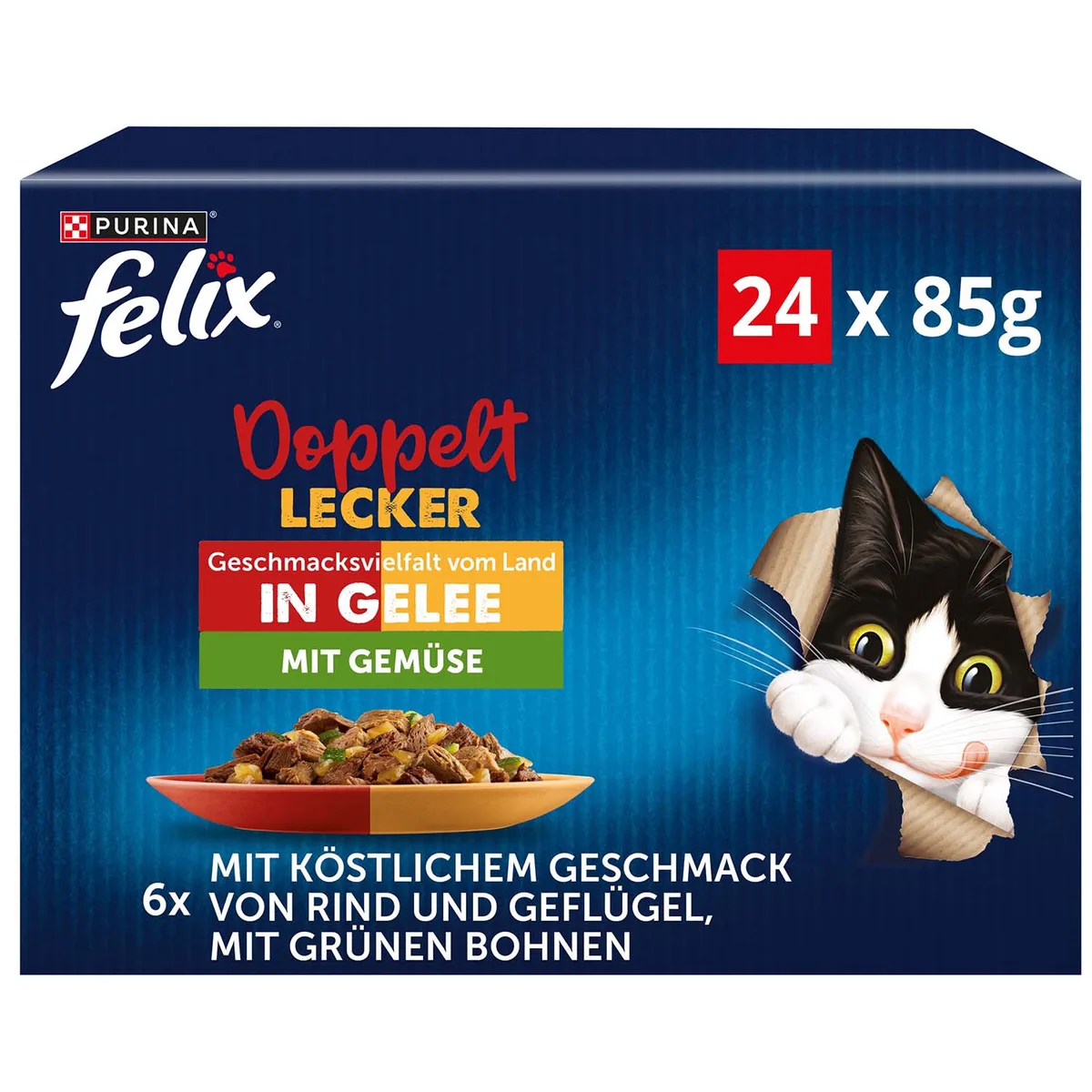24x85g Selectie met Groenten in Gelei Felix Dubbel Zo Lekker Kattenvoer van Felix – productfoto