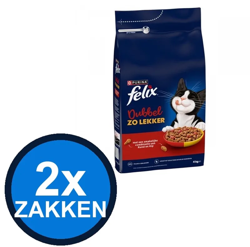 2x Felix - Dubbel Zo Lekker Adult Rund & Kip - Kattenvoer Droogvoer - 4 kg by Felix – product photo