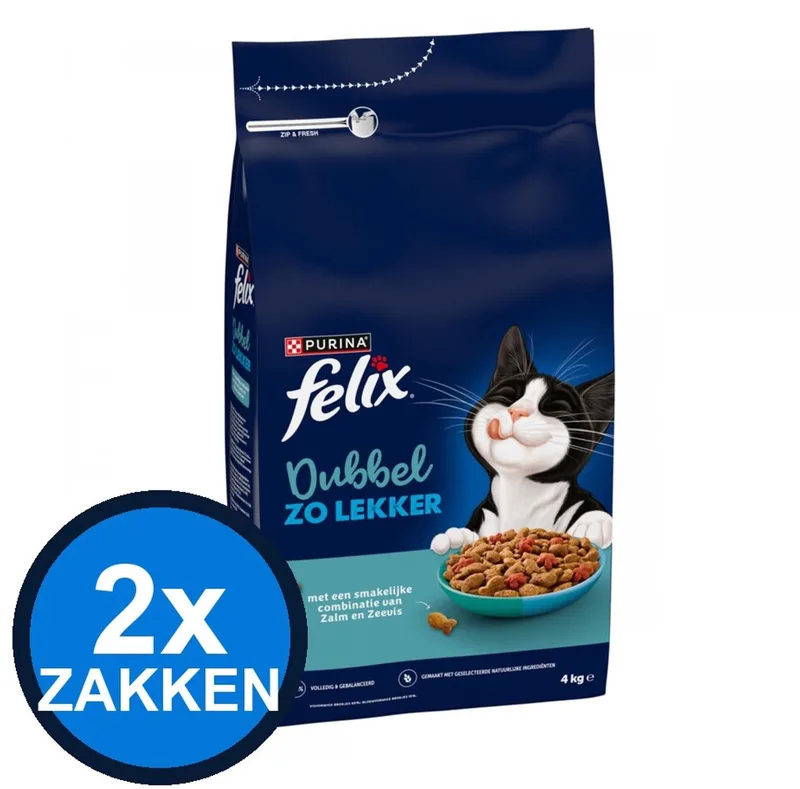 2x Felix - Dubbel Zo Lekker Adult Zalm & Zeevis - Kattenvoer Droogvoer - 4 kg von Felix – Produktfoto