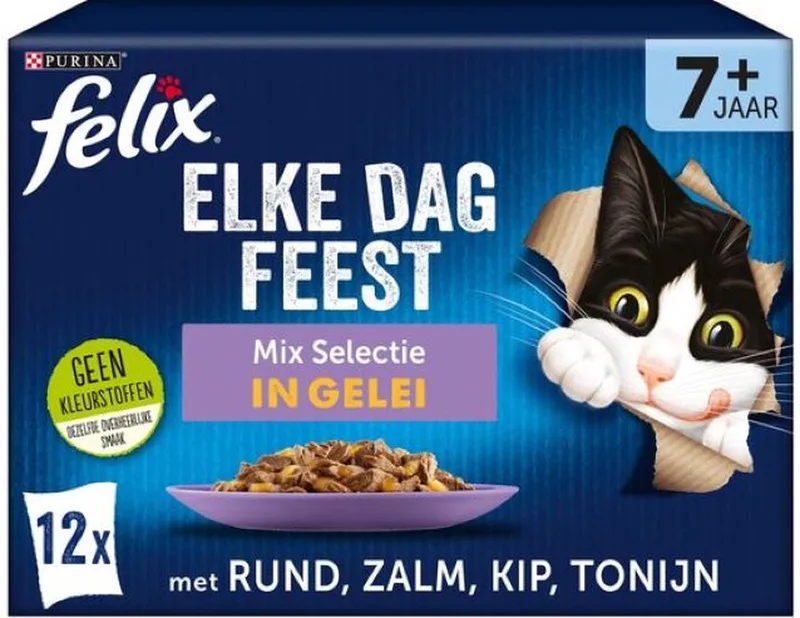 2x Felix Elke Dag Feest 7+ Senior Mix Selectie - Kattenvoer Natvoer - Zalm tonijn Kip & Rund - 12 x 85 g von Felix – Produktfoto