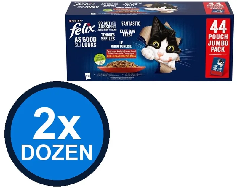 2x Felix - Elke Dag Feest Countryside Selectie in Gelei - Kattenvoer Natvoer - 44x85g de Felix – photo produit