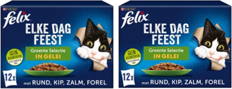 2x Felix - Elke Dag Feest Groente Selectie in Gelei - Kattenvoer Natvoer - 12x85g de Felix – photo produit