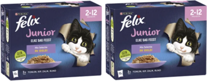 2x Felix - Elke Dag Feest Junior Mix Selectie in Gelei - Kattenvoer Natvoer - 12x85g fra Felix – produktbillede