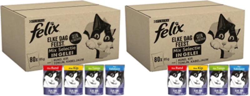 2x Felix - Elke Dag Feest Mix Selectie in Gelei - Kattenvoer Natvoer - 80x85g de Felix – photo produit
