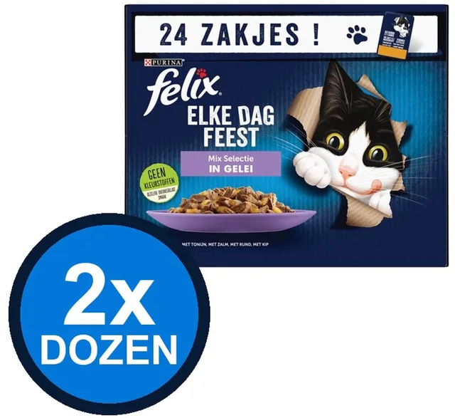 2x Felix - Elke Dag Feest Mix Selectie in Gelei - Kattenvoer Natvoer - 24x85g