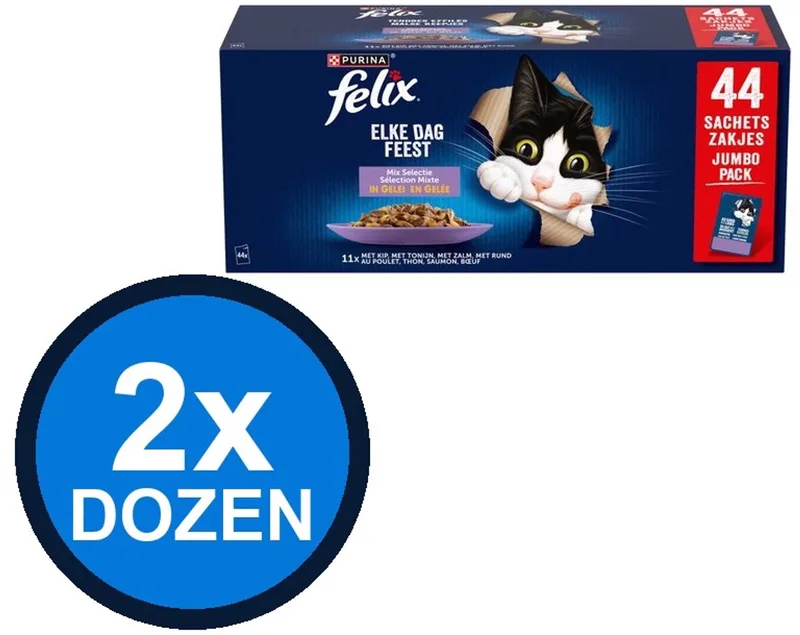 2x Felix - Elke Dag Feest Mix Selectie in Gelei - Kattenvoer Natvoer - 44x85g de Felix – photo produit