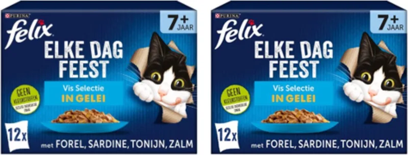 2x Felix - Elke Dag Feest Senior Vis Selectie in Gelei - Kattenvoer Natvoer - 12x85g de Felix – photo produit