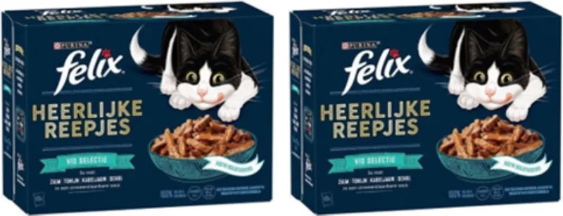 2x Felix - Heerlijke Reepjes Vis Selectie in Jus - Kattenvoer Natvoer - 12x80g de Felix – photo produit