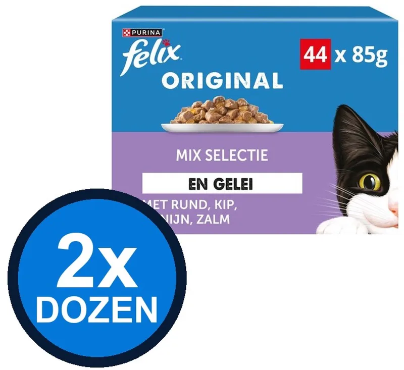 2x Felix - Original Mix Selectie in Gelei - Kattenvoer Natvoer - 44x85g de Felix – photo produit